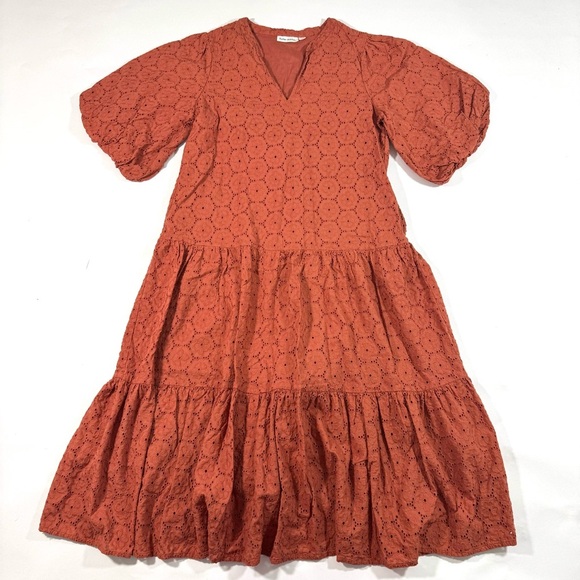 Roller Rabbit Terracotta Eyelet Tiered Dress Midi - Picture 1 of 6